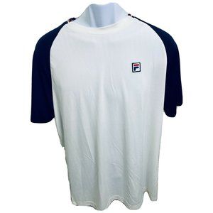 FILA SPORT MENS WHITE BLUE ATHLETIC SHIRT